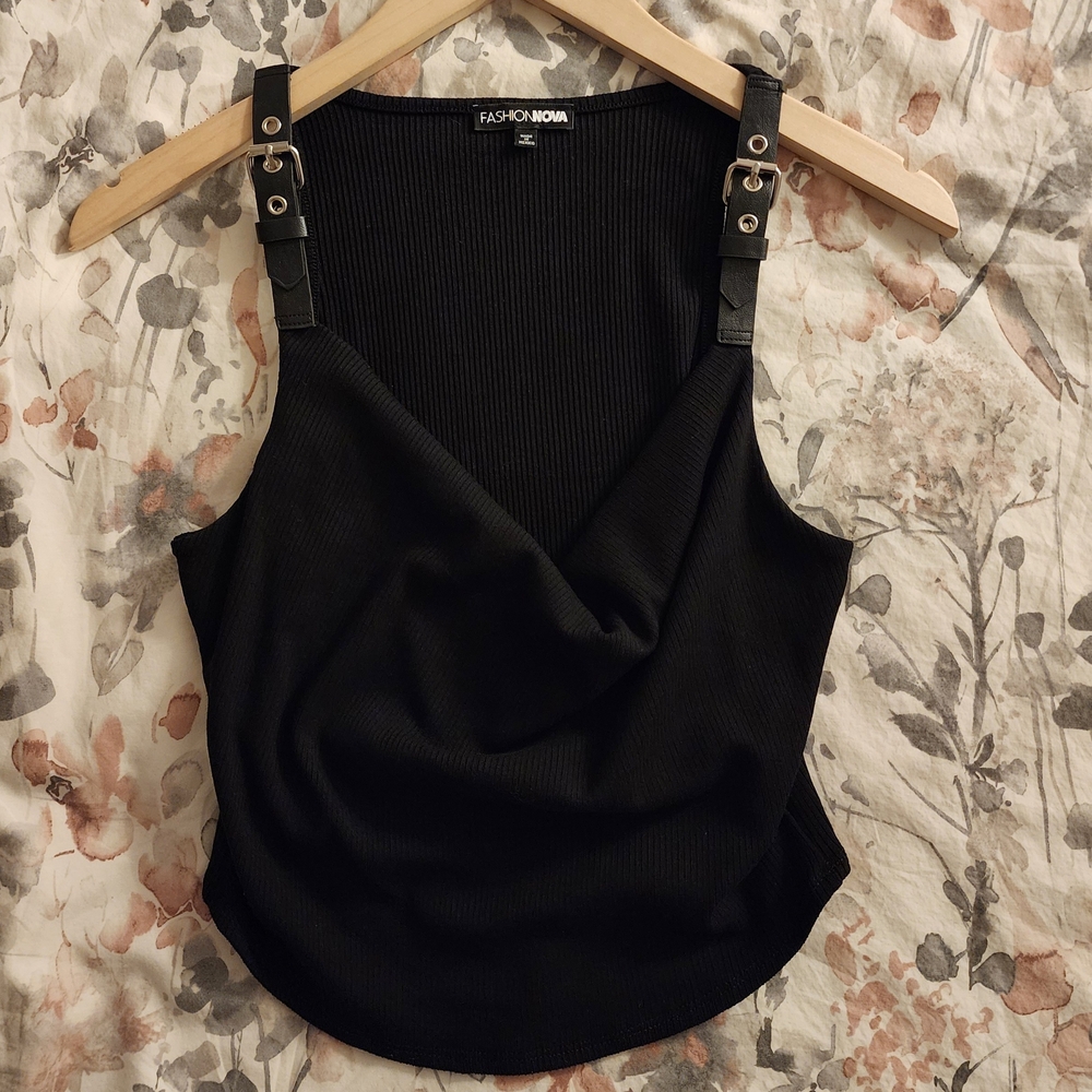 NWOT Fashion Nova Black Camisole with Buckle Detail